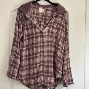 American Eagle Women's Flannel Hoodie-Size M